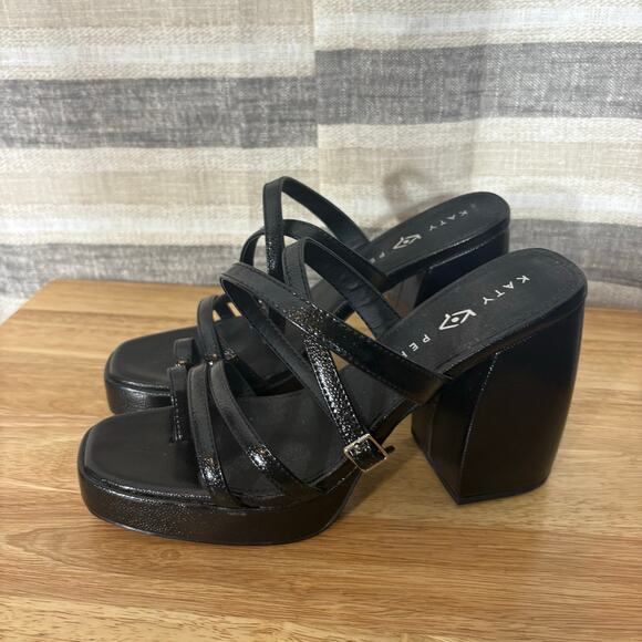 Katy Perry The Meadow Classic Black Strappy Chunky Heels Size 8.5 - Picture 2 of 11